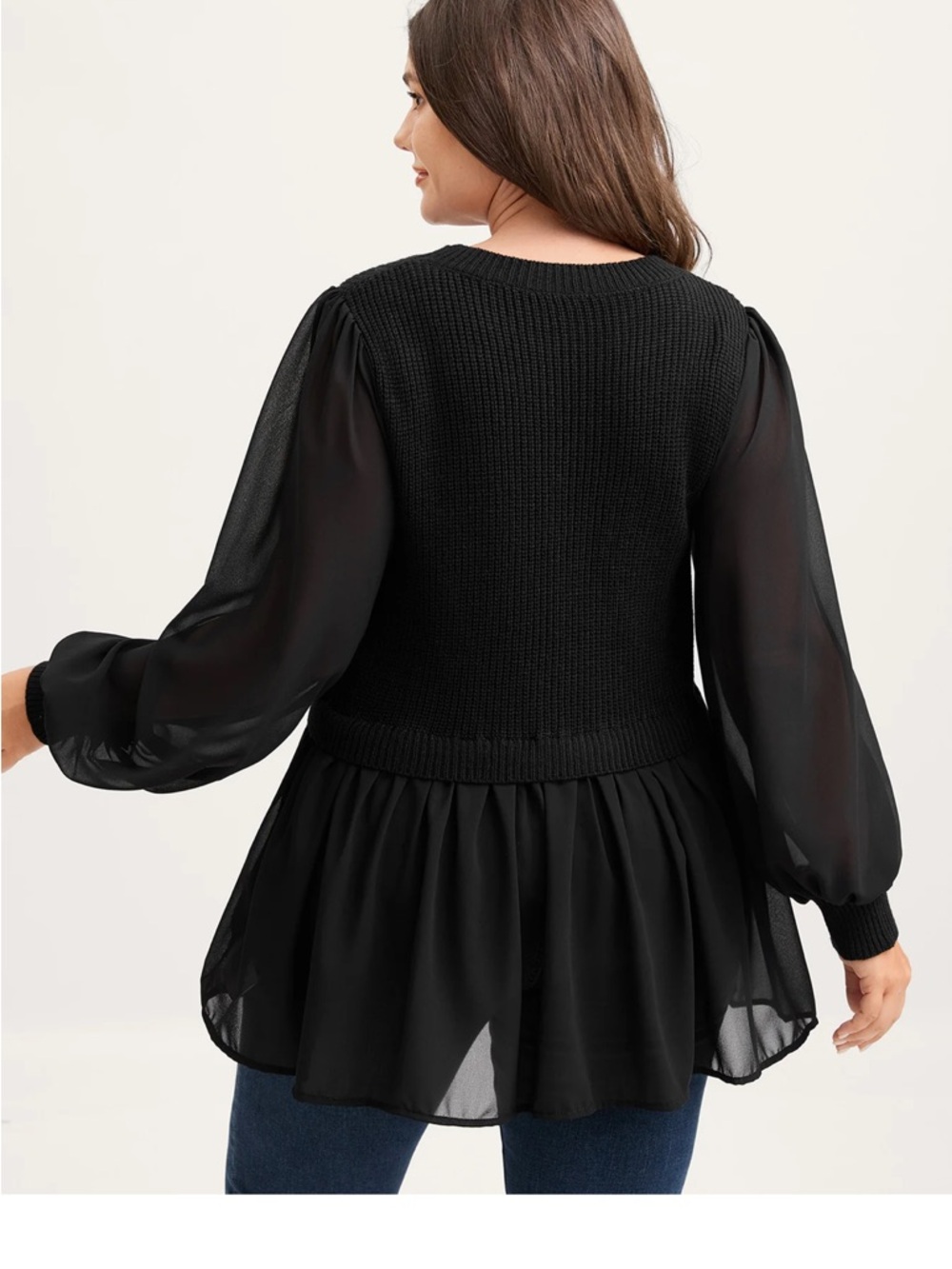 Balloon Sleeve Solid Twofer Sweater - Picture 8 of 11